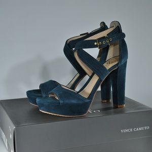 New Vince Camuto Teal Green Shayla suede heels 7M